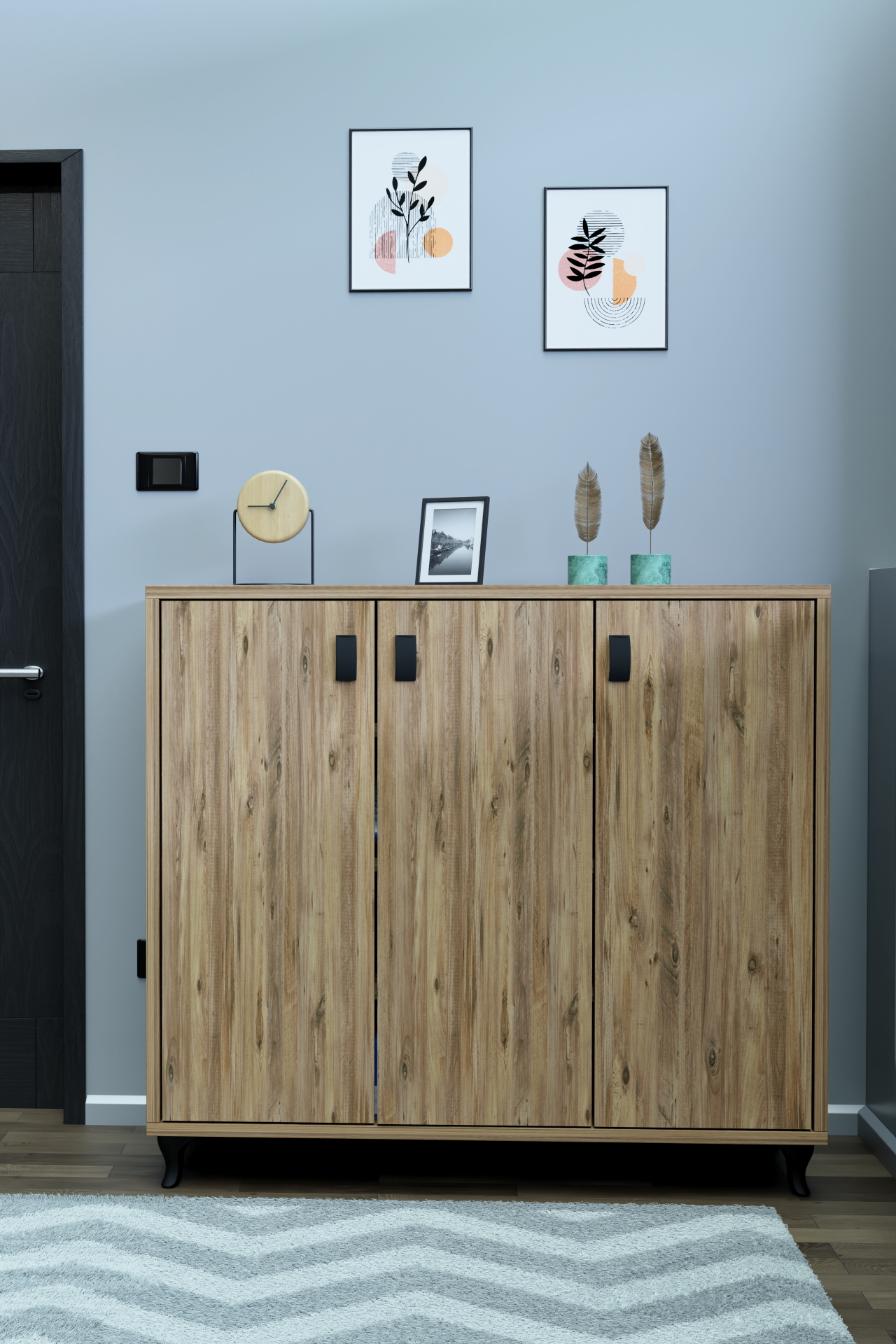 3 Kapaklı Ayakkabılık Raflı Modern Ayakkabı Dolabı, Geniş Depolama Alanı, Kolay Kurulum Vestiyer Atlantik Çam