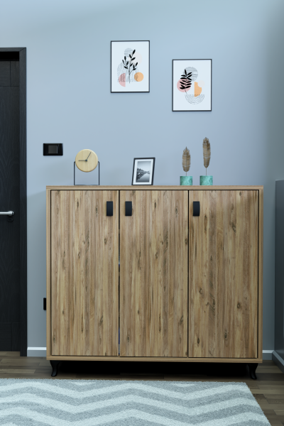 3 Kapaklı Ayakkabılık Raflı Modern Ayakkabı Dolabı, Geniş Depolama Alanı, Kolay Kurulum Vestiyer Atlantik Çam