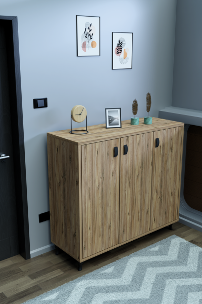 3 Kapaklı Ayakkabılık Raflı Modern Ayakkabı Dolabı, Geniş Depolama Alanı, Kolay Kurulum Vestiyer Atlantik Çam