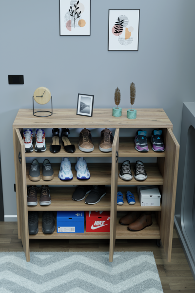 3 Kapaklı Ayakkabılık Raflı Modern Ayakkabı Dolabı, Geniş Depolama Alanı, Kolay Kurulum Vestiyer Atlantik Çam