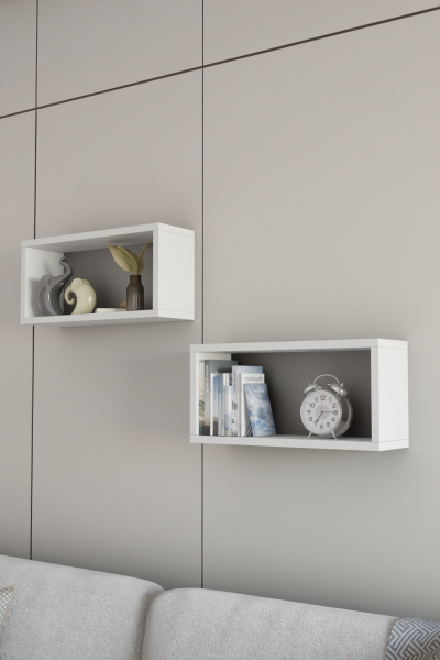2’li Modern Duvar Rafı Salon Oturma Odası Mutfak Banyo Ofis İçin Çok Amaçlı Duvar Rafı Düzenleyici Beyaz
