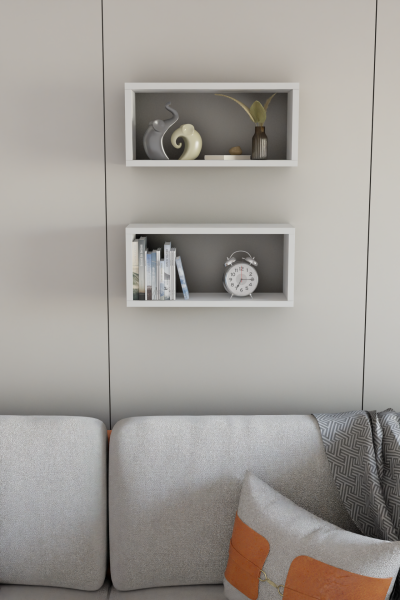 2’li Modern Duvar Rafı Salon Oturma Odası Mutfak Banyo Ofis İçin Çok Amaçlı Duvar Rafı Düzenleyici Beyaz