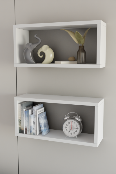 2’li Modern Duvar Rafı Salon Oturma Odası Mutfak Banyo Ofis İçin Çok Amaçlı Duvar Rafı Düzenleyici Beyaz