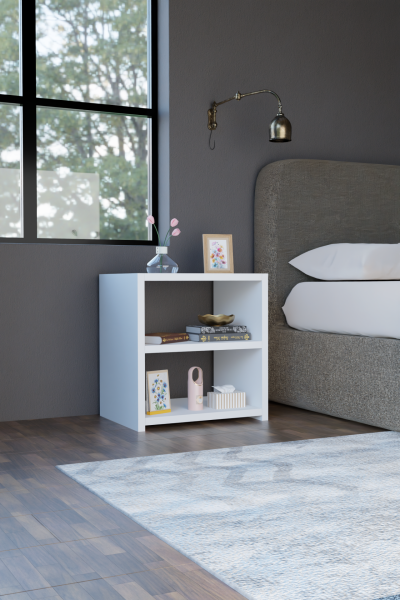 Modern Beyaz Komodin 2 Raflı Yan Sehpa Kitaplık Yatak Odası Baş Ucu Sehpası Çok Amaçlı Ofis Dolap