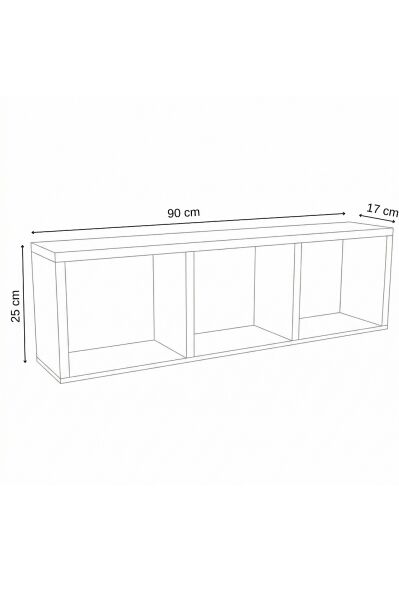 3 Bölmeli Duvara Monte Dekoratif Raf Ünitesi Modern Salon Kitaplık Rafı,Yatay Ahşap Duvar Rafı Beyaz