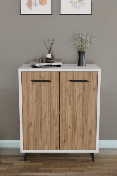 ADA 2 Kapaklı Çok Amaçlı Dolap – Modern Ayakkabılık & Çok Amaçlı Mutfak/Banyo Dolabı Konsol Beyaz-Çam