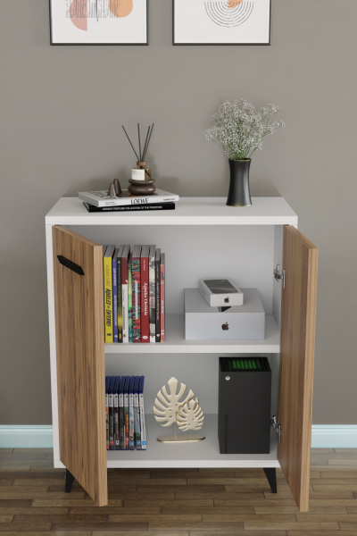 ADA 2 Kapaklı Çok Amaçlı Dolap – Modern Ayakkabılık & Çok Amaçlı Mutfak/Banyo Dolabı Konsol Beyaz-Çam