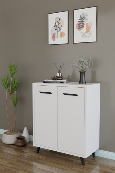 ADA 2 Kapaklı Çok Amaçlı Dolap – Modern Ayakkabılık & Çok Amaçlı Mutfak/Banyo Dolabı Konsol Beyaz