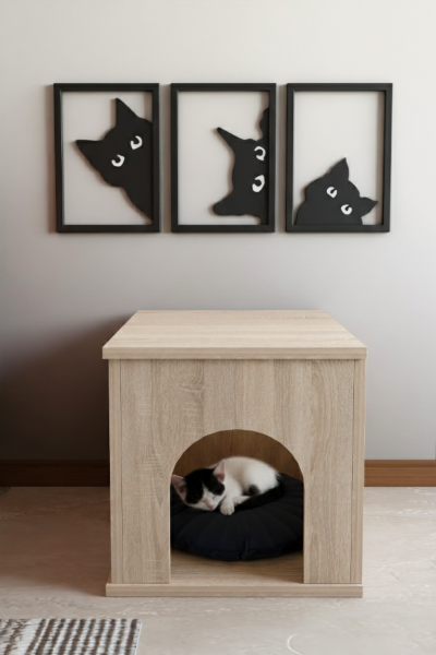 PET Sandık Kapalı Kedi Yatağı Antre Mobilyası Kedi Evi & Kedi Kulübesi – Modern Dekoratif İç Mekan Kedi Yatağı Sonoma