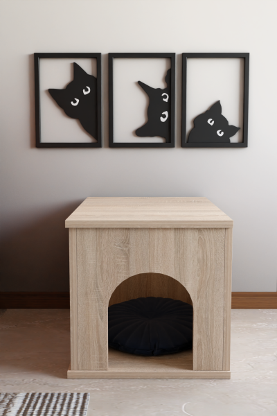 PET Sandık Kapalı Kedi Yatağı Antre Mobilyası Kedi Evi & Kedi Kulübesi – Modern Dekoratif İç Mekan Kedi Yatağı Sonoma