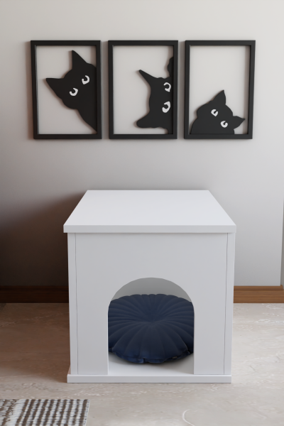 PET Sandık Kapalı Kedi Yatağı Antre Mobilyası Kedi Evi & Kedi Kulübesi – Modern Dekoratif İç Mekan Kedi Yatağı Beyaz