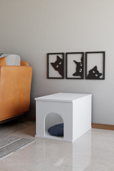 PET Sandık Kapalı Kedi Yatağı Antre Mobilyası Kedi Evi & Kedi Kulübesi – Modern Dekoratif İç Mekan Kedi Yatağı Beyaz