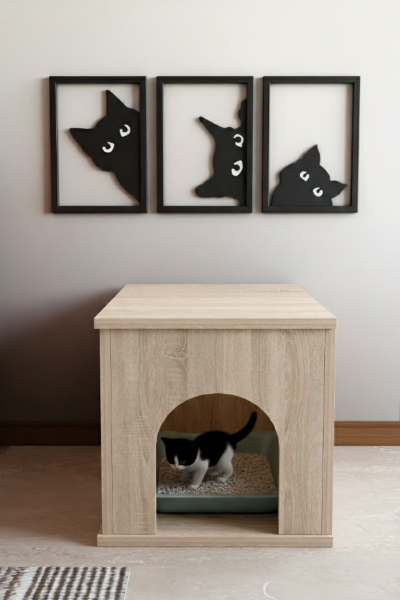 PET Sandık Kapalı Kedi Tuvaleti Dolabı Dekoratif Kapalı Kedi Kum Kabini, Antre Mobilyası Tasarım Sonoma