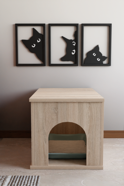 PET Sandık Kapalı Kedi Tuvaleti Dolabı Dekoratif Kapalı Kedi Kum Kabini, Antre Mobilyası Tasarım Sonoma