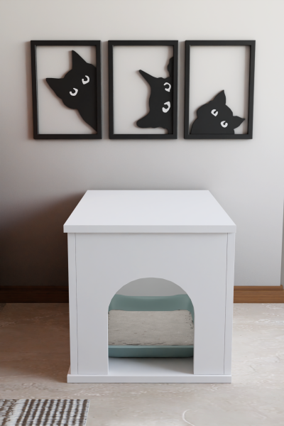 PET Sandık Kapalı Kedi Tuvaleti Dolabı Dekoratif Kapalı Kedi Kum Kabini, Antre Mobilyası Tasarım Beyaz
