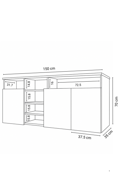 Modern ve Zarif Büfe Konsol Kapaklı ve Raflı Şifonyer – Salon,Antre ve Ofis İçin Dolap Beyaz