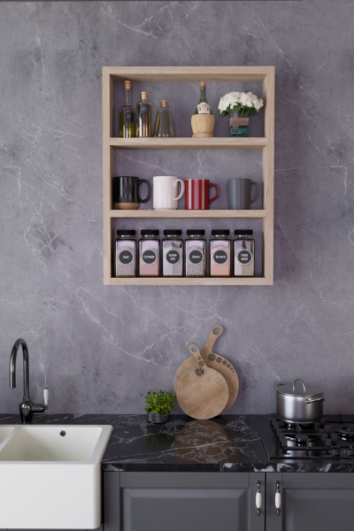 Modern Duvar Rafı 3 Katlı Ahşap Mutfak Rafı,Kahve Köşesi,Çok Amaçlı Mutfak Banyo Salon Duvar Rafı Sonoma