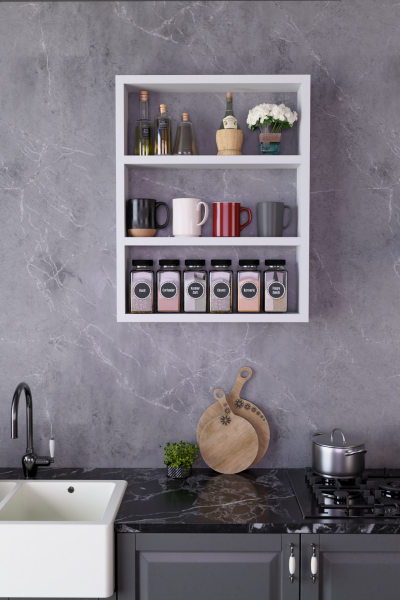 Modern Duvar Rafı 3 Katlı Ahşap Mutfak Rafı,Kahve Köşesi,Çok Amaçlı Mutfak Banyo Salon Duvar Rafı Beyaz