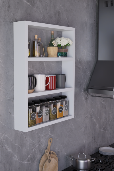 Modern Duvar Rafı 3 Katlı Ahşap Mutfak Rafı,Kahve Köşesi,Çok Amaçlı Mutfak Banyo Salon Duvar Rafı Beyaz