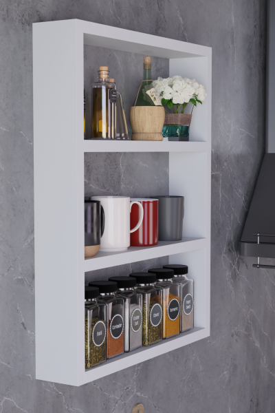 Modern Duvar Rafı 3 Katlı Ahşap Mutfak Rafı,Kahve Köşesi,Çok Amaçlı Mutfak Banyo Salon Duvar Rafı Beyaz