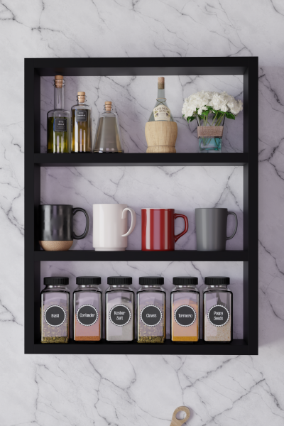 Modern Duvar Rafı 3 Katlı Ahşap Mutfak Rafı,Kahve Köşesi,Çok Amaçlı Mutfak Banyo Salon Duvar Rafı Siyah