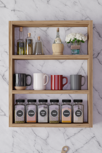 Modern Duvar Rafı 3 Katlı Ahşap Mutfak Rafı,Kahve Köşesi,Çok Amaçlı Mutfak Banyo Salon Duvar Rafı Atlantik Çam