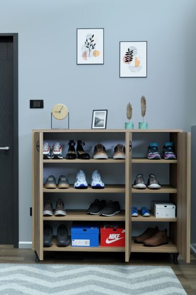 3 Kapaklı Ayakkabılık Raflı Modern Ayakkabı Dolabı, Geniş Depolama Alanı,Kapaklı Dolap Vestiyer Sonomo