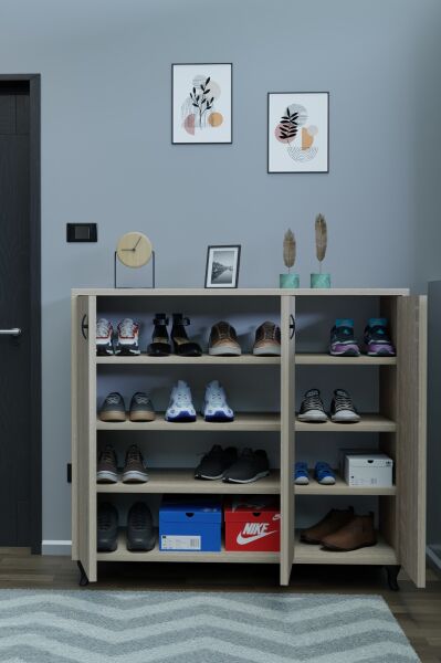 3 Kapaklı Ayakkabılık Raflı Modern Ayakkabı Dolabı, Geniş Depolama Alanı,Kapaklı Dolap Vestiyer Sonomo