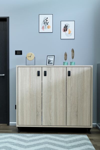 3 Kapaklı Ayakkabılık Raflı Modern Ayakkabı Dolabı, Geniş Depolama Alanı,Kapaklı Dolap Vestiyer Sonomo