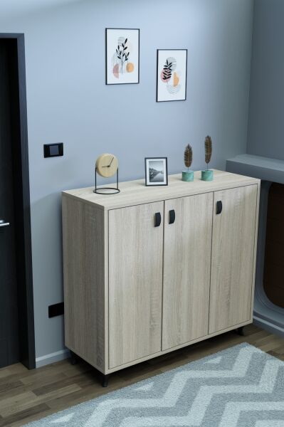 3 Kapaklı Ayakkabılık Raflı Modern Ayakkabı Dolabı, Geniş Depolama Alanı,Kapaklı Dolap Vestiyer Sonomo