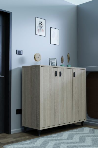 3 Kapaklı Ayakkabılık Raflı Modern Ayakkabı Dolabı, Geniş Depolama Alanı,Kapaklı Dolap Vestiyer Sonomo