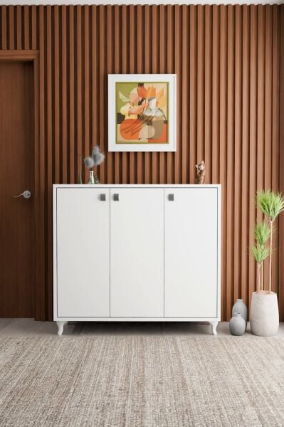 Modern 3 Kapaklı Ayakkabılık Çok Amaçlı 3 Kapaklı Dolap Vestiyer Antre Dolabı Beyaz