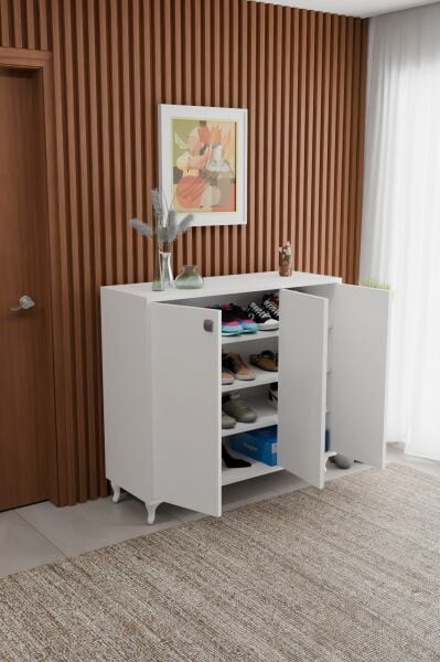 Modern 3 Kapaklı Ayakkabılık Çok Amaçlı 3 Kapaklı Dolap Vestiyer Antre Dolabı Beyaz