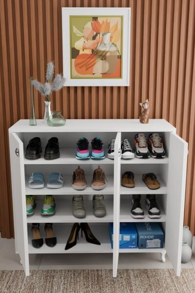 Modern 3 Kapaklı Ayakkabılık Çok Amaçlı 3 Kapaklı Dolap Vestiyer Antre Dolabı Beyaz