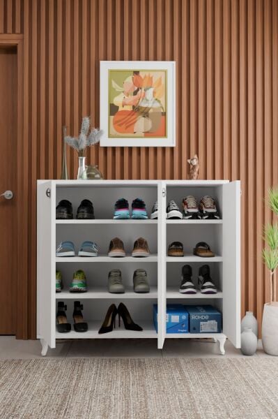 Modern 3 Kapaklı Ayakkabılık Çok Amaçlı 3 Kapaklı Dolap Vestiyer Antre Dolabı Beyaz