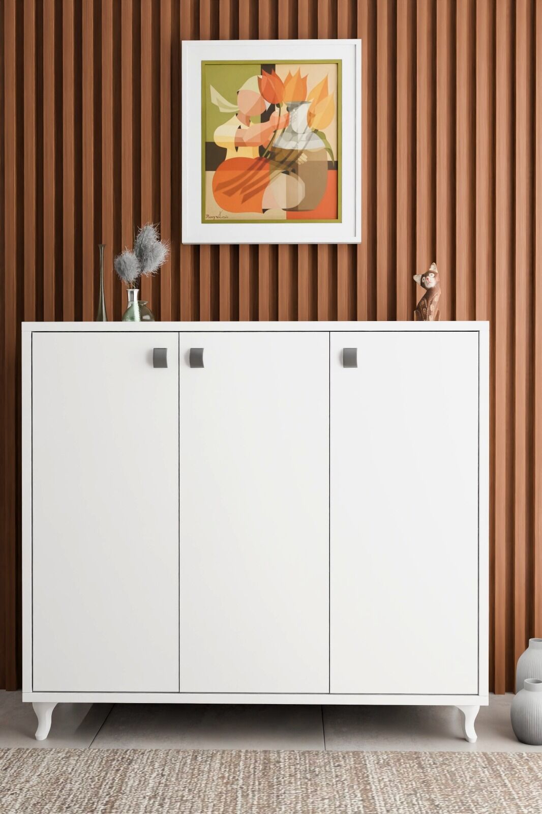 Modern 3 Kapaklı Ayakkabılık Çok Amaçlı 3 Kapaklı Dolap Vestiyer Antre Dolabı Beyaz