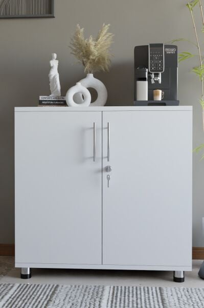 Çok Amaçlı Dolap Kilitli 2 Kapaklı Mutfak Dolabı,Kahve Köşesi Dolabı,Salon,Ofis Dolabı Beyaz