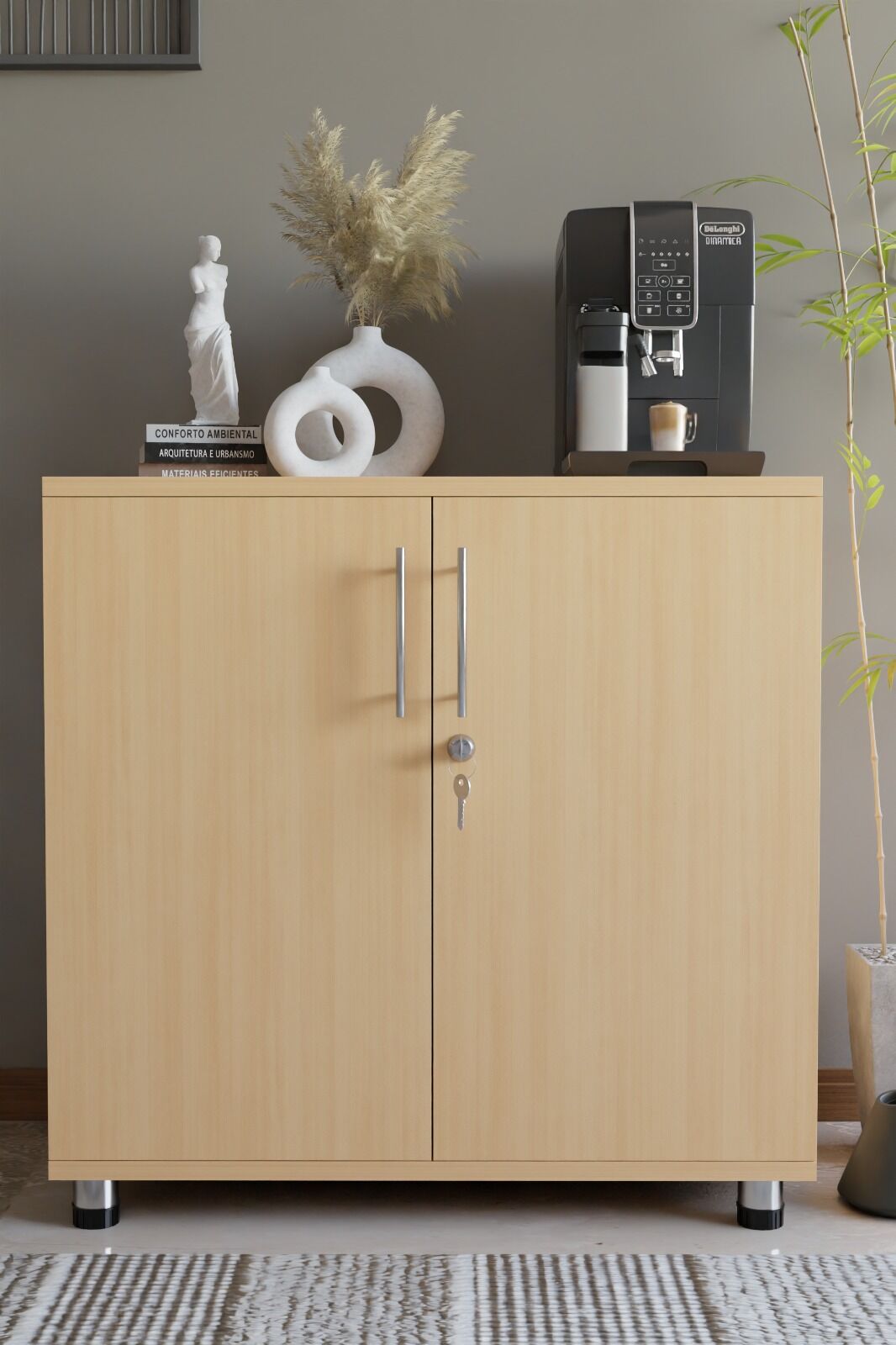 Çok Amaçlı Dolap Kilitli 2 Kapaklı Mutfak Dolabı,Kahve Köşesi Dolabı,Salon,Ofis Dolabı Kayın