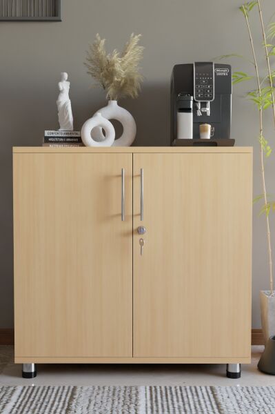 Çok Amaçlı Dolap Kilitli 2 Kapaklı Mutfak Dolabı,Kahve Köşesi Dolabı,Salon,Ofis Dolabı Kayın