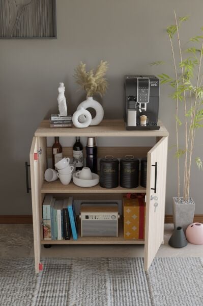 Çok Amaçlı Dolap Kilitli 2 Kapaklı Mutfak Dolabı,Kahve Köşesi Dolabı,Salon,Ofis Dolabı Sonomo