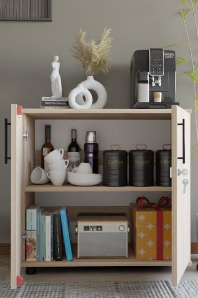 Çok Amaçlı Dolap Kilitli 2 Kapaklı Mutfak Dolabı,Kahve Köşesi Dolabı,Salon,Ofis Dolabı Sonomo