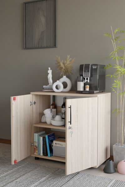 Çok Amaçlı Dolap Kilitli 2 Kapaklı Mutfak Dolabı,Kahve Köşesi Dolabı,Salon,Ofis Dolabı Sonomo